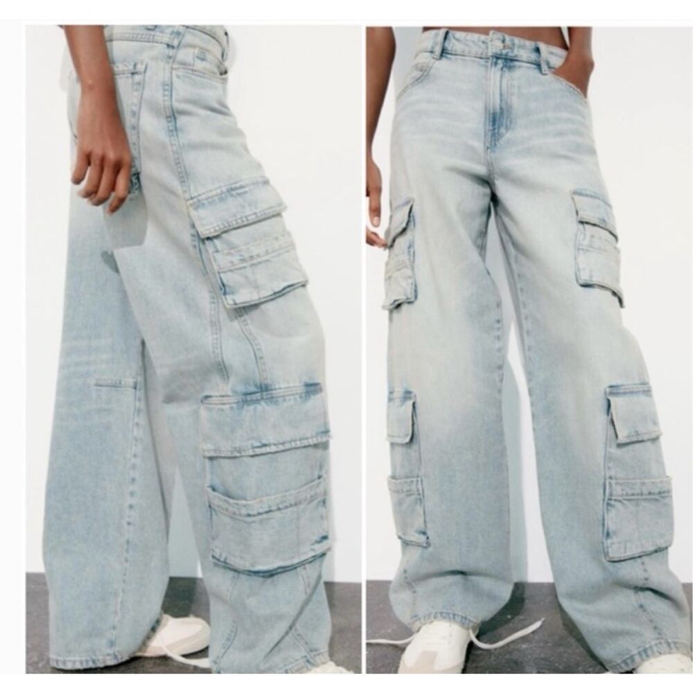 Zara high rise baggy cargo wide leg jeans size 8 - Picture 13 of 13
